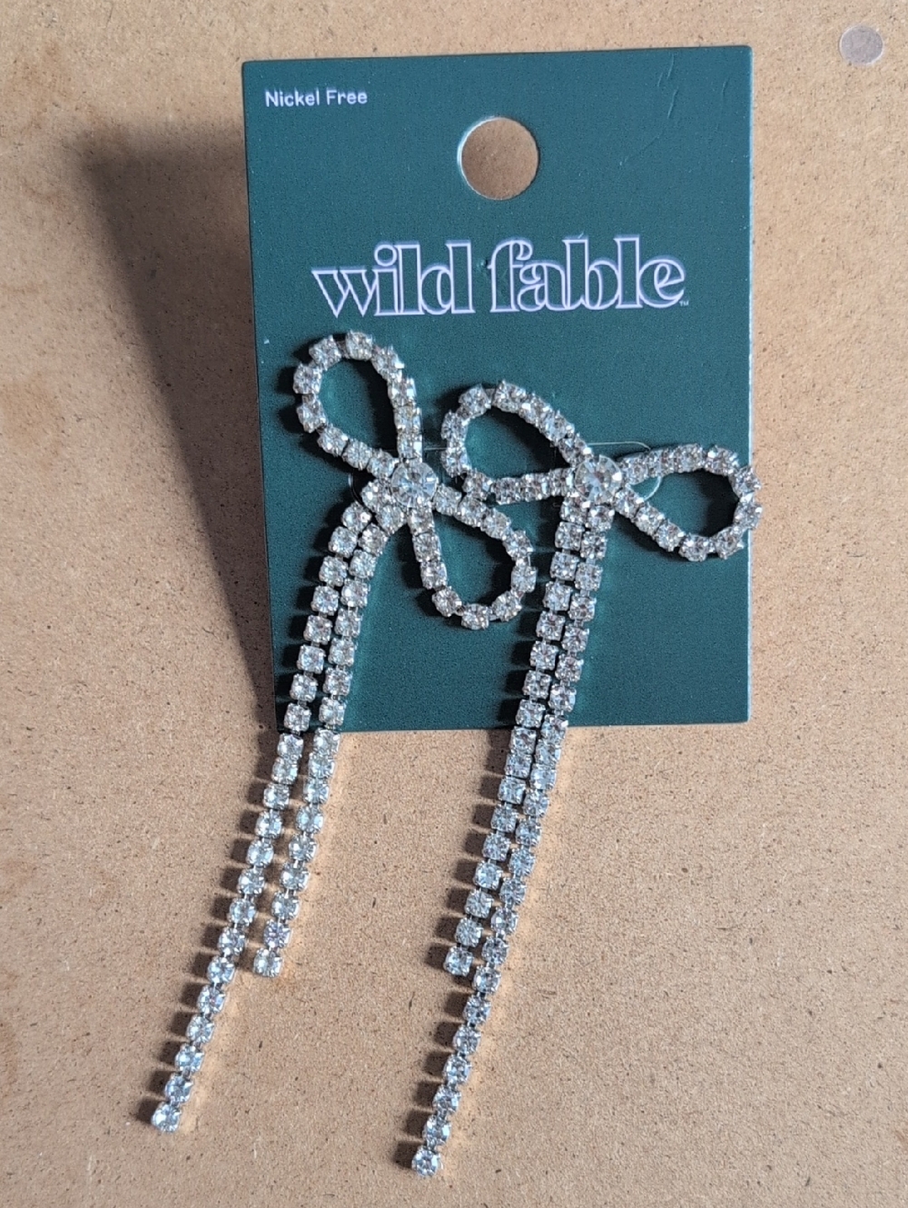 wild fable Silver Crystal Bow Drop Earrings